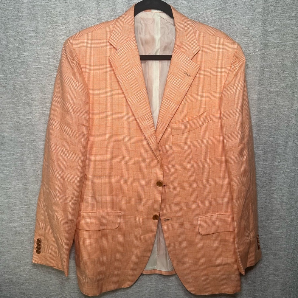 Kiton Napoli U818697 Orange Plaid Linen Cashmere Blazer Sport Coat EU 52/ US 42R - Picture 6 of 16